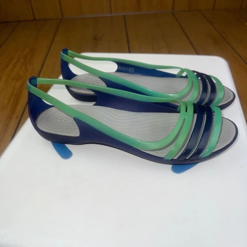 Crocs Isabella Strappy Sandals Cerulean Blue Green Womens 7 Slingback Flats